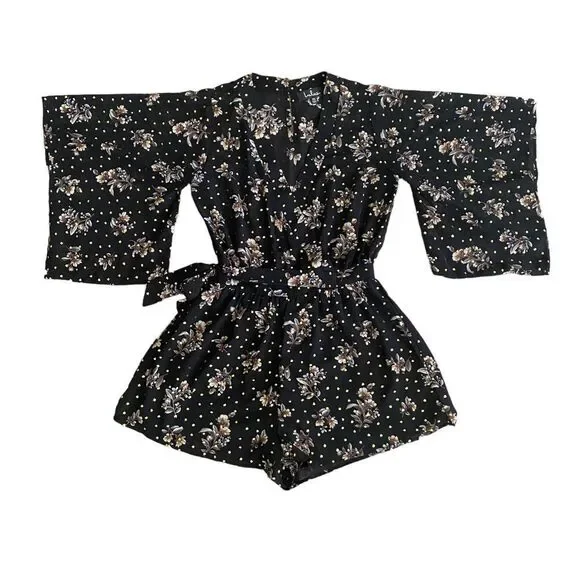 Lulu’s | Midnight Voyage Black Floral Print Romper - Picture 6 of 12